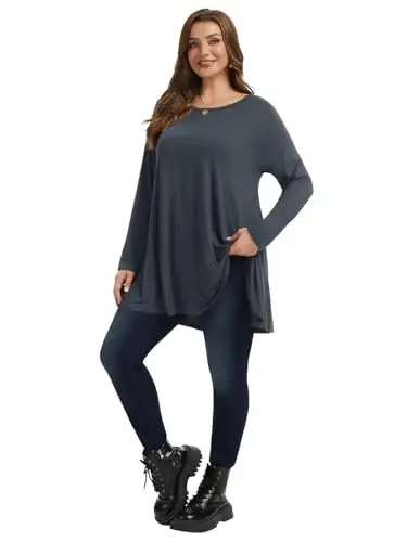 LARACE Plus Size Tunic Tops Long Sleeve Shirts for Women Swing Flowy Loose Fit Clothes for Leggings - 6