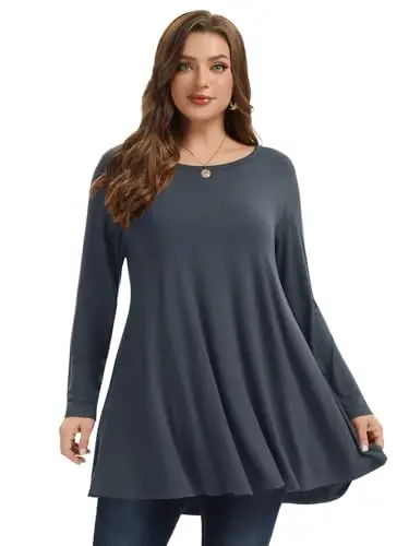 LARACE Plus Size Tunic Tops Long Sleeve Shirts for Women Swing Flowy Loose Fit Clothes for Leggings - 10