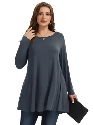 LARACE Plus Size Tunic Tops Long Sleeve Shirts for Women Swing Flowy Loose Fit Clothes for Leggings - 4
