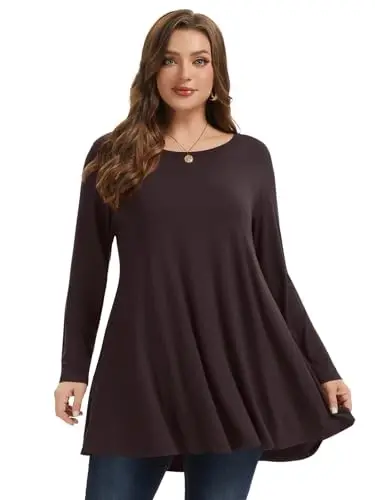 LARACE Plus Size Tunic Tops Long Sleeve Shirts for Women Swing Flowy Loose Fit Clothes for Leggings - 10