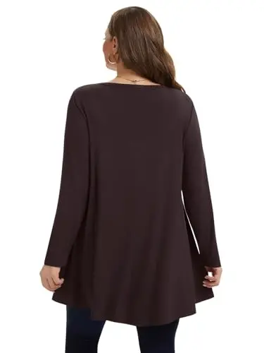 LARACE Plus Size Tunic Tops Long Sleeve Shirts for Women Swing Flowy Loose Fit Clothes for Leggings - 12