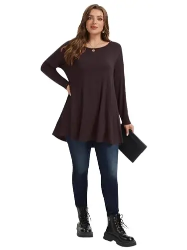 LARACE Plus Size Tunic Tops Long Sleeve Shirts for Women Swing Flowy Loose Fit Clothes for Leggings - 14