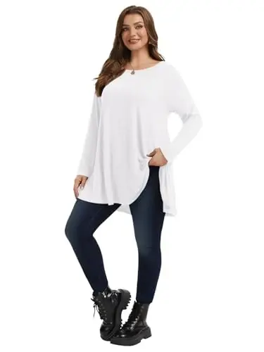 LARACE Plus Size Tunic Tops Long Sleeve Shirts for Women Swing Flowy Loose Fit Clothes for Leggings - 13