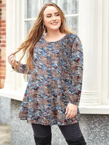 LARACE Plus Size Tunic Tops Long Sleeve Shirts for Women Swing Flowy Loose Fit Clothes for Leggings - MODAZONE (1)
