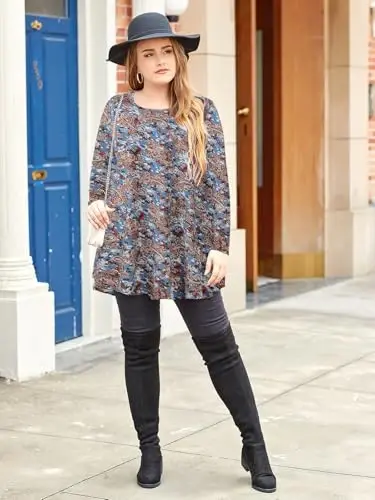 LARACE Plus Size Tunic Tops Long Sleeve Shirts for Women Swing Flowy Loose Fit Clothes for Leggings - 5