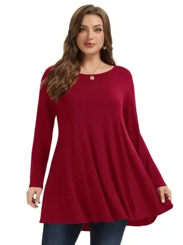 LARACE Plus Size Tunic Tops Long Sleeve Shirts for Women Swing Flowy Loose Fit Clothes for Leggings - 10
