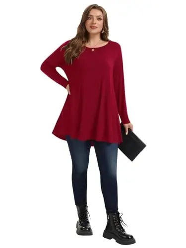 LARACE Plus Size Tunic Tops Long Sleeve Shirts for Women Swing Flowy Loose Fit Clothes for Leggings - 14