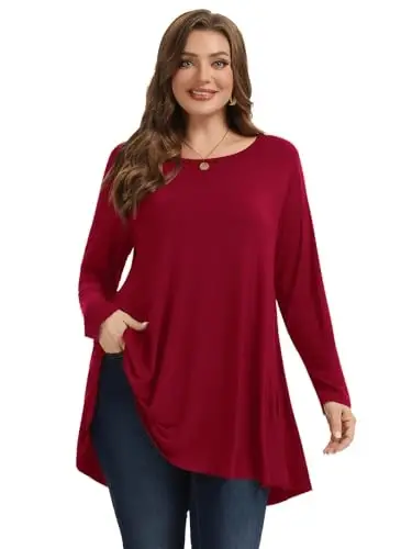 LARACE Plus Size Tunic Tops Long Sleeve Shirts for Women Swing Flowy Loose Fit Clothes for Leggings - 2