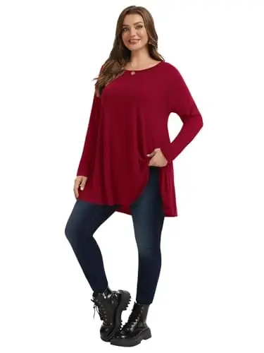 LARACE Plus Size Tunic Tops Long Sleeve Shirts for Women Swing Flowy Loose Fit Clothes for Leggings - 6