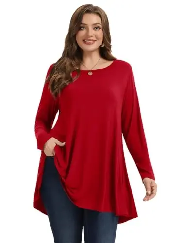LARACE Plus Size Tunic Tops Long Sleeve Shirts for Women Swing Flowy Loose Fit Clothes for Leggings - 2