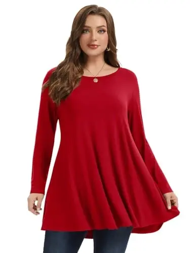 LARACE Plus Size Tunic Tops Long Sleeve Shirts for Women Swing Flowy Loose Fit Clothes for Leggings - 10
