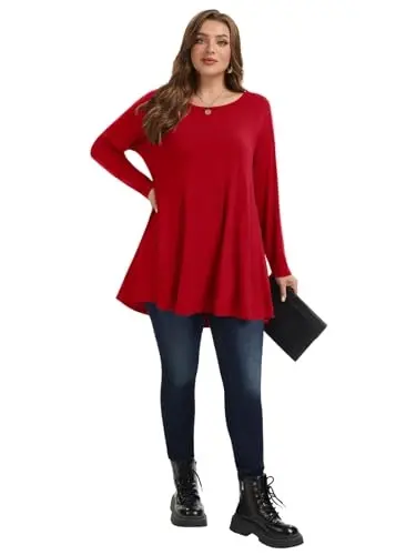 LARACE Plus Size Tunic Tops Long Sleeve Shirts for Women Swing Flowy Loose Fit Clothes for Leggings - 14