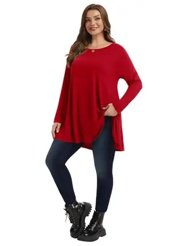 LARACE Plus Size Tunic Tops Long Sleeve Shirts for Women Swing Flowy Loose Fit Clothes for Leggings - 6