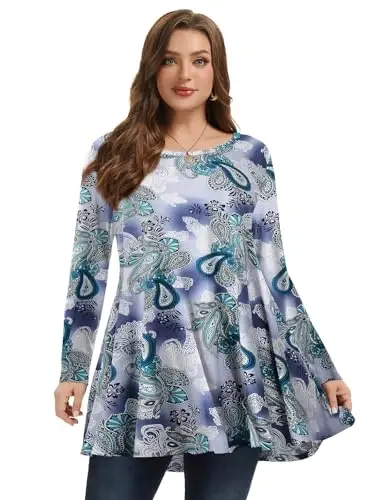 LARACE Plus Size Tunic Tops Long Sleeve Shirts for Women Swing Flowy Loose Fit Clothes for Leggings - 3