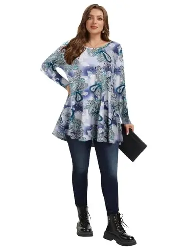 LARACE Plus Size Tunic Tops Long Sleeve Shirts for Women Swing Flowy Loose Fit Clothes for Leggings - 7