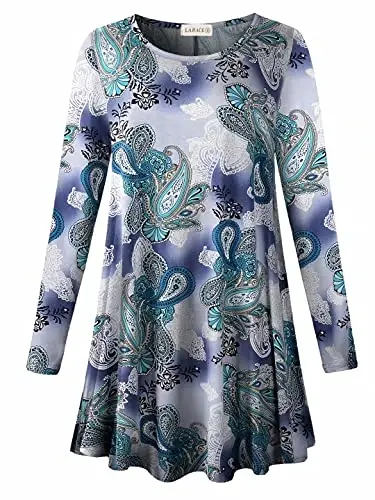 LARACE Plus Size Tunic Tops Long Sleeve Shirts for Women Swing Flowy Loose Fit Clothes for Leggings - MODAZONE