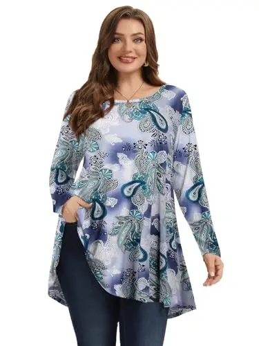 LARACE Plus Size Tunic Tops Long Sleeve Shirts for Women Swing Flowy Loose Fit Clothes for Leggings - 2