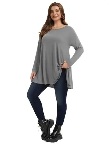 LARACE Plus Size Tunic Tops Long Sleeve Shirts for Women Swing Flowy Loose Fit Clothes for Leggings - 6