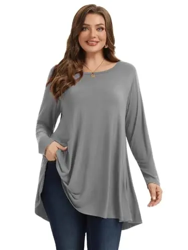 LARACE Plus Size Tunic Tops Long Sleeve Shirts for Women Swing Flowy Loose Fit Clothes for Leggings - 9
