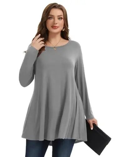 LARACE Plus Size Tunic Tops Long Sleeve Shirts for Women Swing Flowy Loose Fit Clothes for Leggings - 11