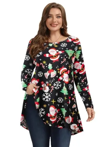 LARACE Plus Size Tunic Tops Long Sleeve Shirts for Women Swing Flowy Loose Fit Clothes for Leggings - 2