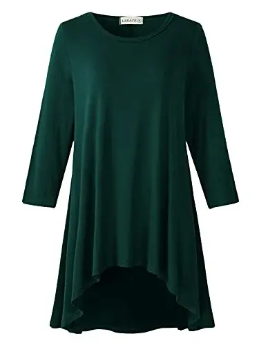 LARACE Womens Plus Size 3/4 Sleeve Loose Fit Flare Swing Tunic Tops Floral High Low Basic T Shirt - 1
