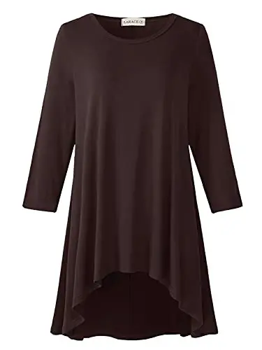 LARACE Womens Plus Size 3/4 Sleeve Loose Fit Flare Swing Tunic Tops Floral High Low Basic T Shirt - 1