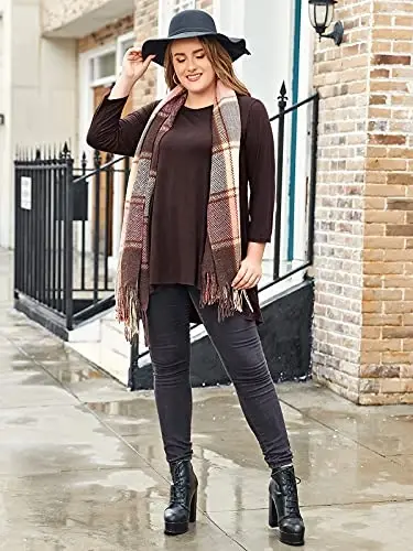 LARACE Womens Plus Size 3/4 Sleeve Loose Fit Flare Swing Tunic Tops Floral High Low Basic T Shirt - 2