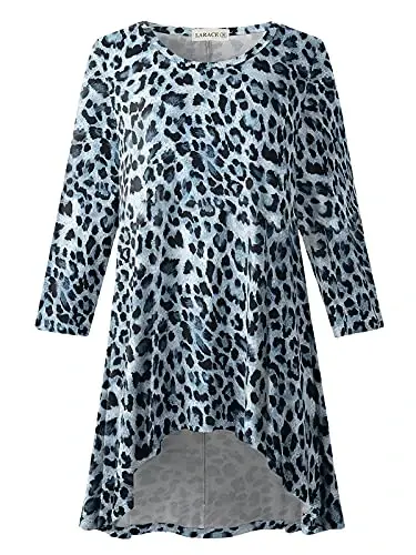 LARACE Womens Plus Size 3/4 Sleeve Loose Fit Flare Swing Tunic Tops Floral High Low Basic T Shirt - 1