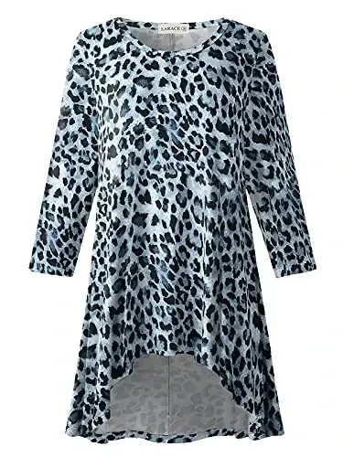 LARACE Womens Plus Size 3/4 Sleeve Loose Fit Flare Swing Tunic Tops Floral High Low Basic T Shirt 