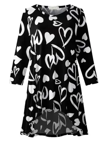 LARACE Womens Plus Size 3/4 Sleeve Loose Fit Flare Swing Tunic Tops Floral High Low Basic T Shirt 