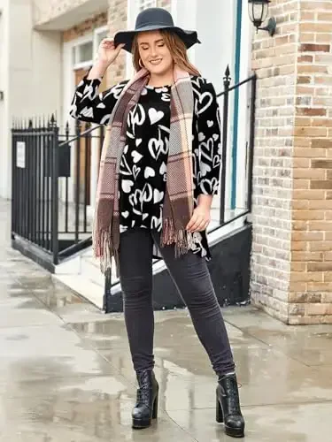 LARACE Womens Plus Size 3/4 Sleeve Loose Fit Flare Swing Tunic Tops Floral High Low Basic T Shirt - MODAZONE (1)