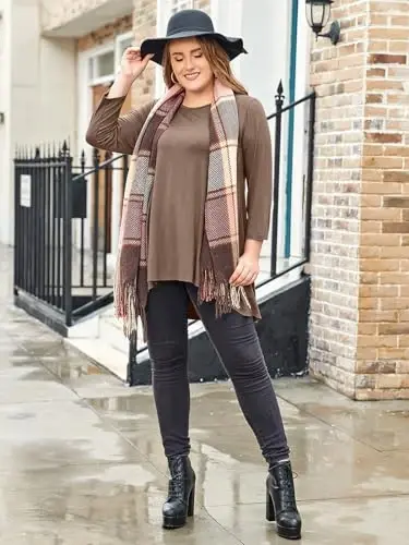 LARACE Womens Plus Size 3/4 Sleeve Loose Fit Flare Swing Tunic Tops Floral High Low Basic T Shirt - 6