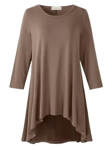 LARACE Womens Plus Size 3/4 Sleeve Loose Fit Flare Swing Tunic Tops Floral High Low Basic T Shirt - 1