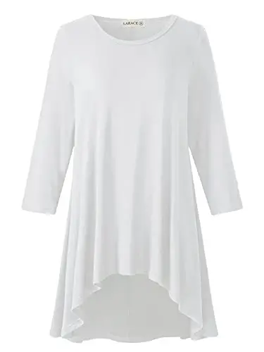 LARACE Womens Plus Size 3/4 Sleeve Loose Fit Flare Swing Tunic Tops Floral High Low Basic T Shirt - 1