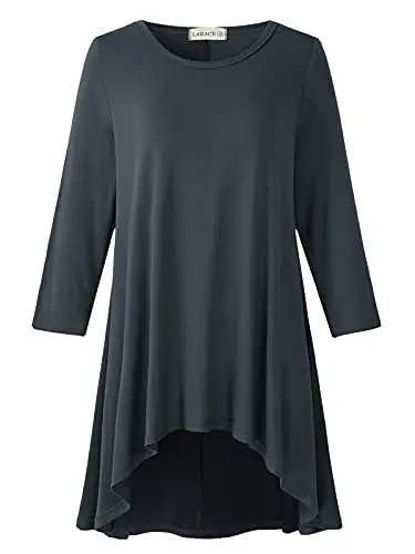 LARACE Womens Plus Size 3/4 Sleeve Loose Fit Flare Swing Tunic Tops Floral High Low Basic T Shirt - 1