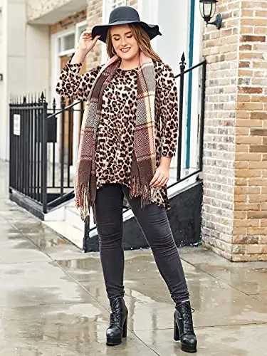 LARACE Womens Plus Size 3/4 Sleeve Loose Fit Flare Swing Tunic Tops Floral High Low Basic T Shirt - 2