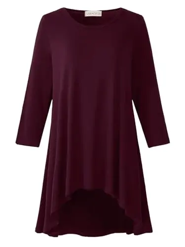 LARACE Womens Plus Size 3/4 Sleeve Loose Fit Flare Swing Tunic Tops Floral High Low Basic T Shirt - 1