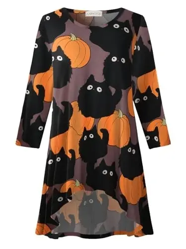 LARACE Womens Plus Size 3/4 Sleeve Loose Fit Flare Swing Tunic Tops Floral High Low Basic T Shirt - 1