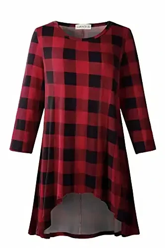 LARACE Womens Plus Size 3/4 Sleeve Loose Fit Flare Swing Tunic Tops Floral High Low Basic T Shirt - MODAZONE