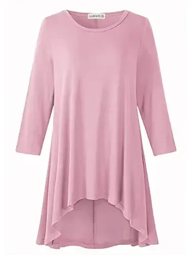 LARACE Womens Plus Size 3/4 Sleeve Loose Fit Flare Swing Tunic Tops Floral High Low Basic T Shirt 