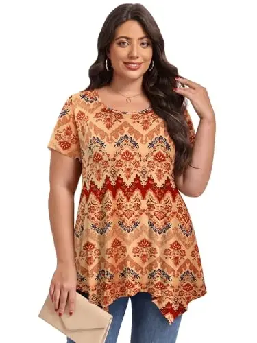 LARACE Short Sleeve Shirts for Womens Plus Size Tops Casual Summer Clothes Asymmetrical Tunic Blouses - 2