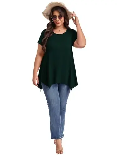 LARACE Short Sleeve Shirts for Womens Plus Size Tops Casual Summer Clothes Asymmetrical Tunic Blouses - 5