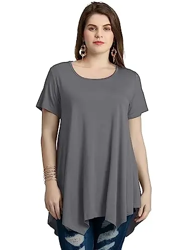 LARACE Short Sleeve Shirts for Womens Plus Size Tops Casual Summer Clothes Asymmetrical Tunic Blouses - LARACE (1)