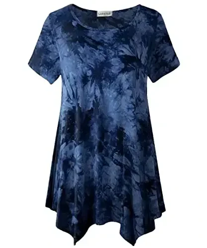 LARACE Short Sleeve Shirts for Womens Plus Size Tops Casual Summer Clothes Asymmetrical Tunic Blouses - LARACE
