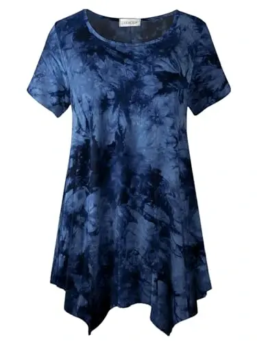 LARACE Short Sleeve Shirts for Womens Plus Size Tops Casual Summer Clothes Asymmetrical Tunic Blouses - 1
