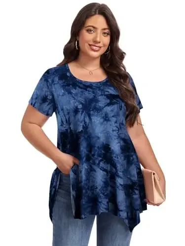 LARACE Short Sleeve Shirts for Womens Plus Size Tops Casual Summer Clothes Asymmetrical Tunic Blouses - 4