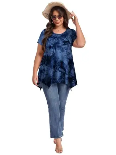 LARACE Short Sleeve Shirts for Womens Plus Size Tops Casual Summer Clothes Asymmetrical Tunic Blouses - 5