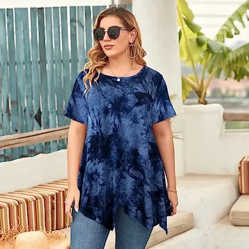 LARACE Short Sleeve Shirts for Womens Plus Size Tops Casual Summer Clothes Asymmetrical Tunic Blouses - 3