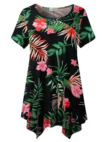LARACE Short Sleeve Shirts for Womens Plus Size Tops Casual Summer Clothes Asymmetrical Tunic Blouses - 1